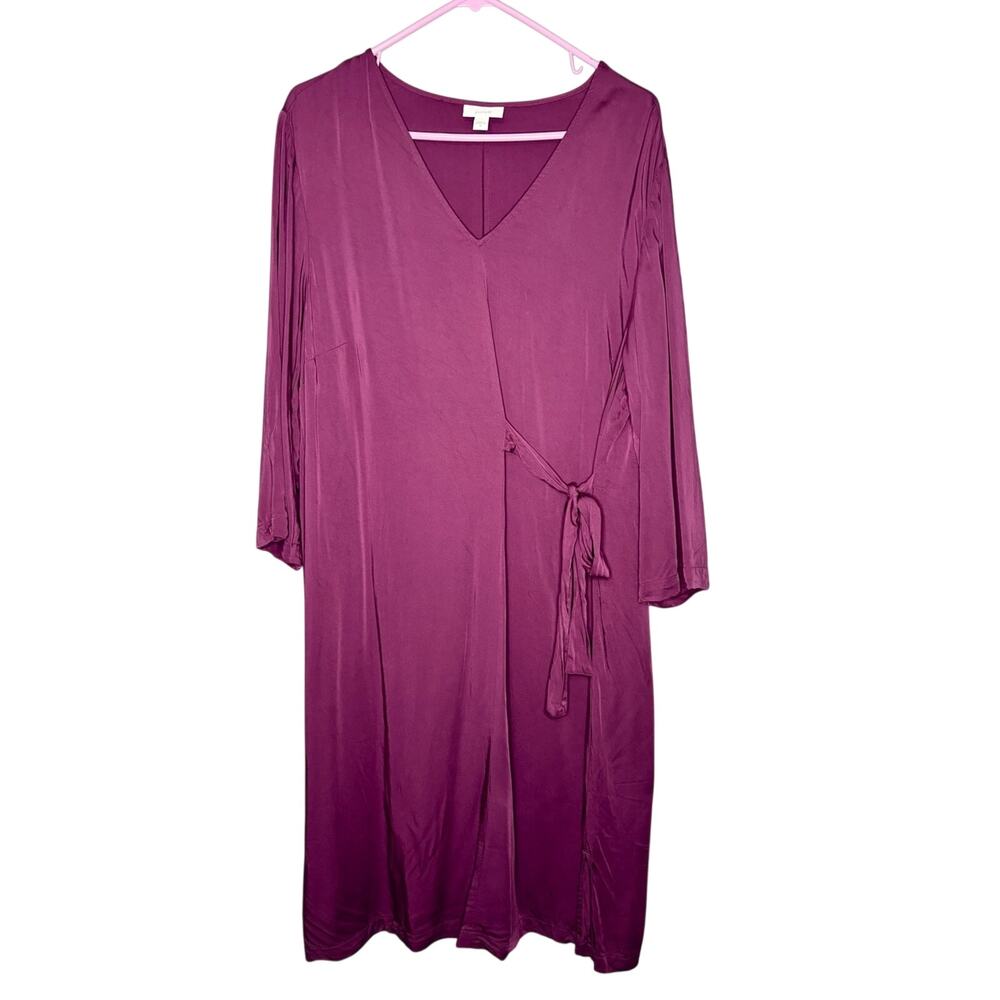 J. Jill Pure Jill Wildberry Purple Side Tie Satiny Midi Dress XL - Picture 2 of 6